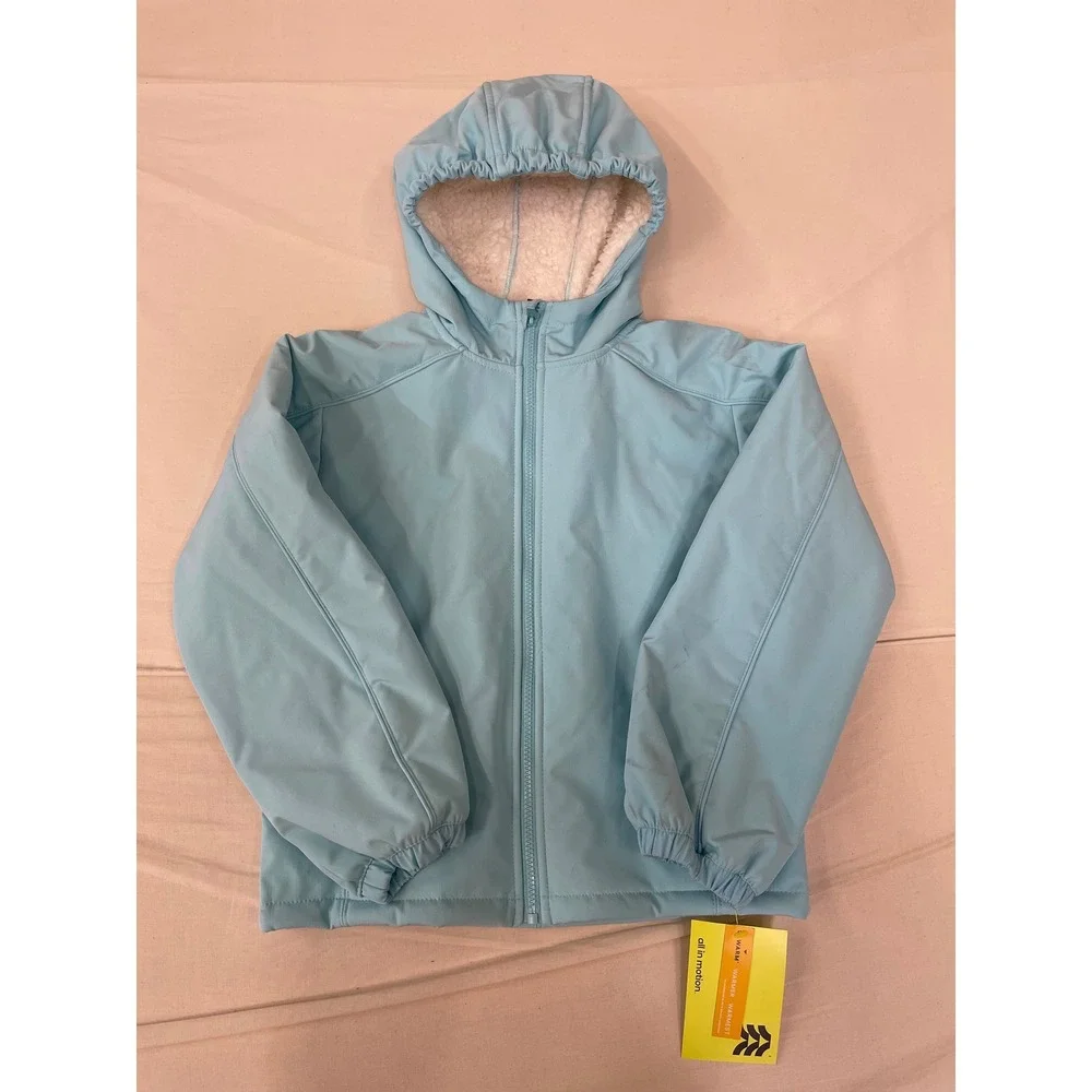 All in Motion Girls Light Blue Sherpa Lined Hooded Jacket Size L 10/12 NWT